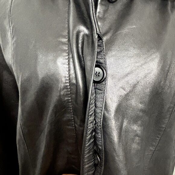 AMBITION NY Genuine Leather Trenchcoat Jacket Black Hidden Buttons - Picture 8 of 12